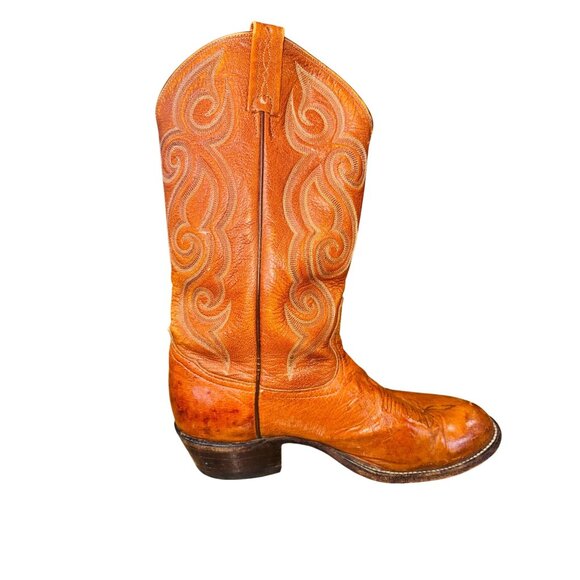 Vintage 90s Tony Lama Mens 8.5D Ostrich Cognac Leather Western Cowboy Boots main image 6